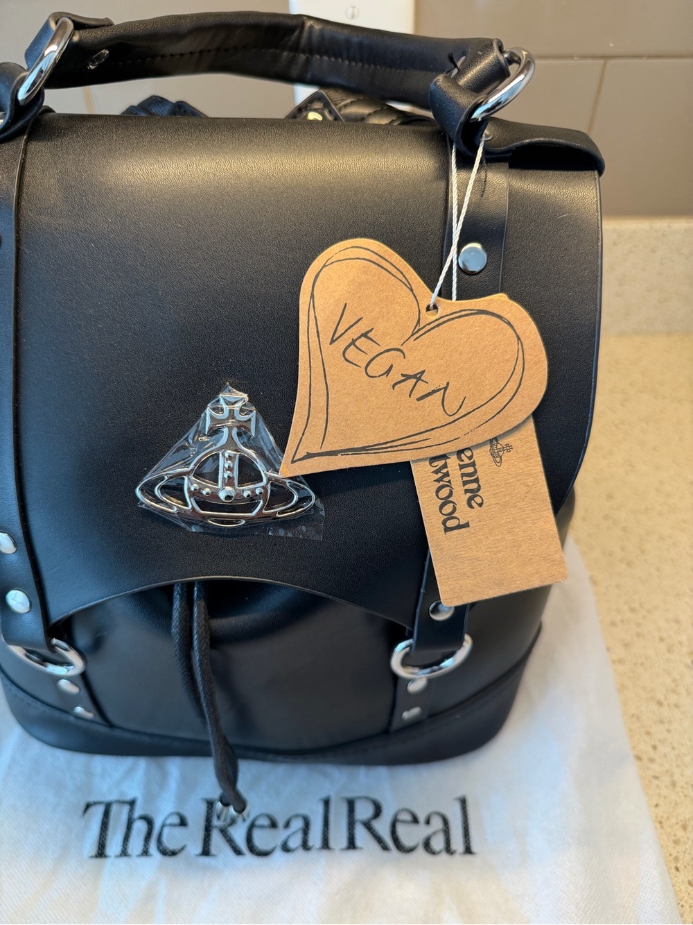 Vivienne Westwood Black Leather Mini Backpack with Silver Hardware - Picture 3 of 11